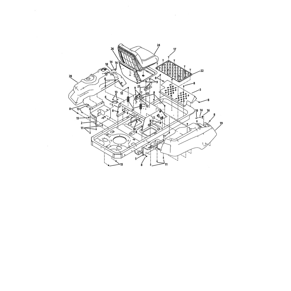Operator's Platform 1 Diagram and Parts List for 893999  Cub Cadet Lawn Tractor